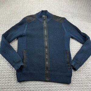 Calkin Klein CK Full Zip Knit Sweater Men Small S Navy Blue Casual Cozy
